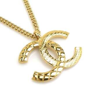 CHANEL Authentic Gold Logo Necklace